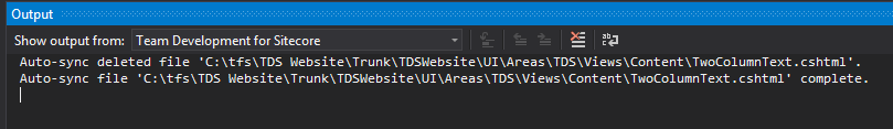 Screenshot TDS Classic Output Window in Visual Studio